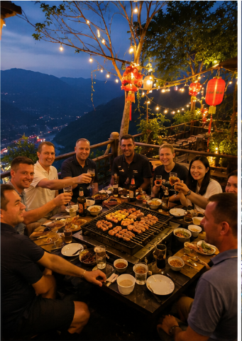 Mountain BBQ welcome dinner in Chongqing China